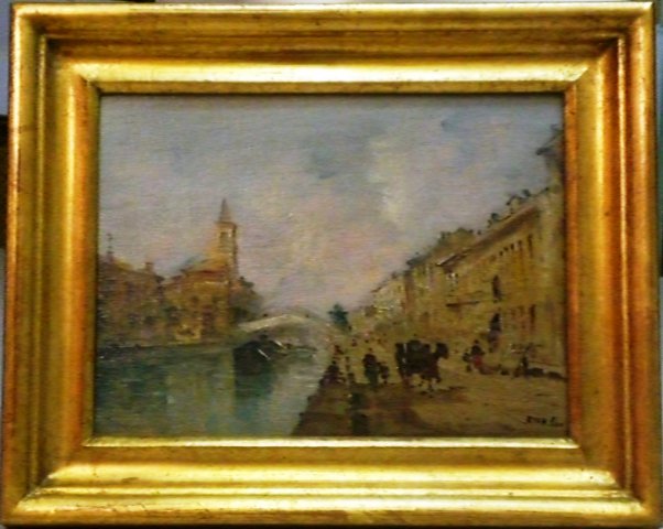 fortunato zangli a firma g. riva - milano san cristoforo - olio su tavola cm. 18 x 24